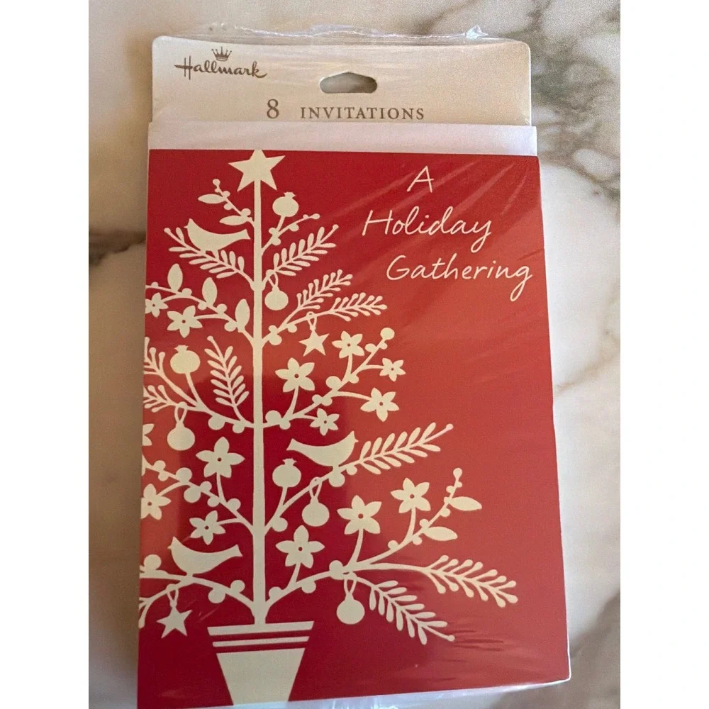 Hallmark Holiday Gathering Invitations Red Tree 8 Count Sealed Christmas Party‎